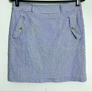 J. McLaughlin Nautical Seersucker stripe mini skirt with pockets EUC size 2